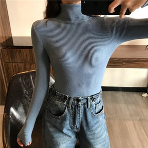 Sweater Women Long Sleeve Turtleneck Slim