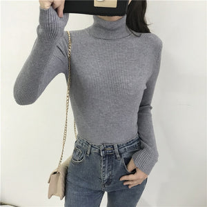 Sweater Women Long Sleeve Turtleneck Slim