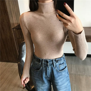 Sweater Women Long Sleeve Turtleneck Slim