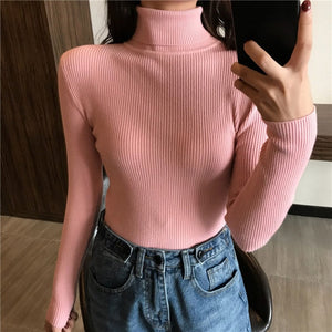 Sweater Women Long Sleeve Turtleneck Slim