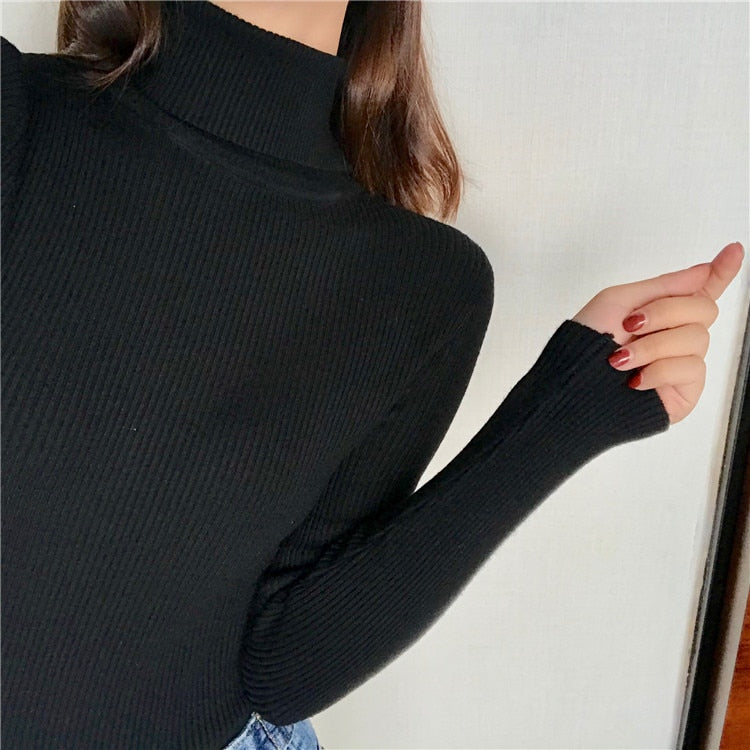 Sweater Women Long Sleeve Turtleneck Slim