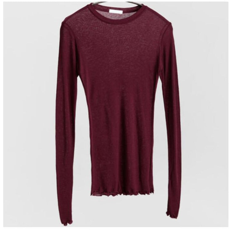 t-shirt women elastic cotton and long sleeves