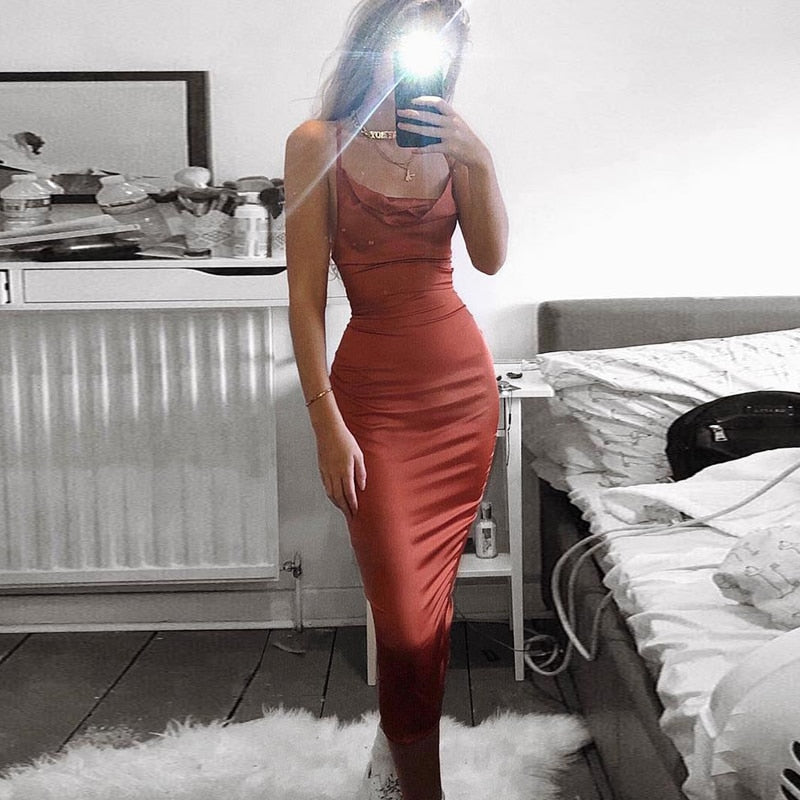 women bodycon long midi dress sleeveless elegant