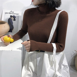 Sweater Women Long Sleeve Turtleneck Slim