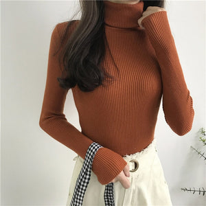 Sweater Women Long Sleeve Turtleneck Slim