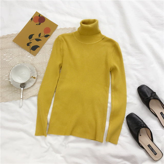 Sweater Women Long Sleeve Turtleneck Slim