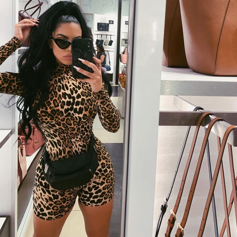 women playsuit animal print leopard tiger bodycon streetwear